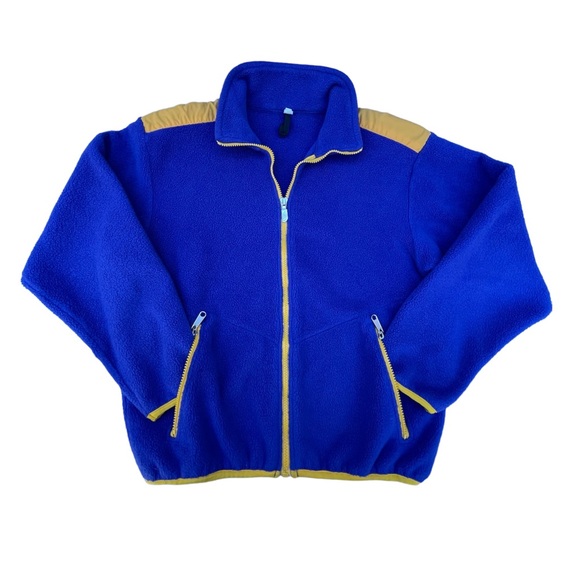 Vintage 90s The North Face Blue Yellow Fleece Sherpa Zip Up Sweater Jacket - Picture 1 of 12